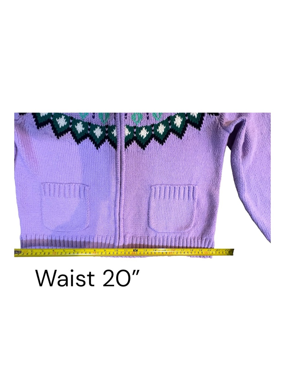 Talbots Lavender Purple Cable Knit Fair Isle Full Zip Cardigan Sweater Women’s L - Picture 8 of 10